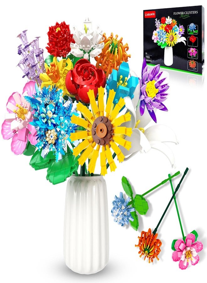 Linkowin Flower Bouquet Building Set,980PCS Creative DIY Plant Bouquet Decoration,12 Artificial Flowers Botanical for Adults Women Girls Ages 6+,Idea Gifts for Mother's Day, Birthdays, No Vase - Image 1